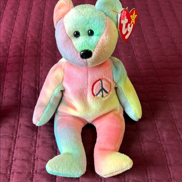 Ty Multicolor Peace Bear Plush! Peace! - Picture 2 of 5